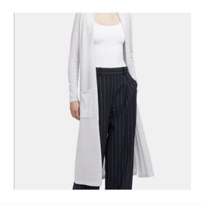 Theory Torina Longline Ribbed Wool Linen Open Cardigan